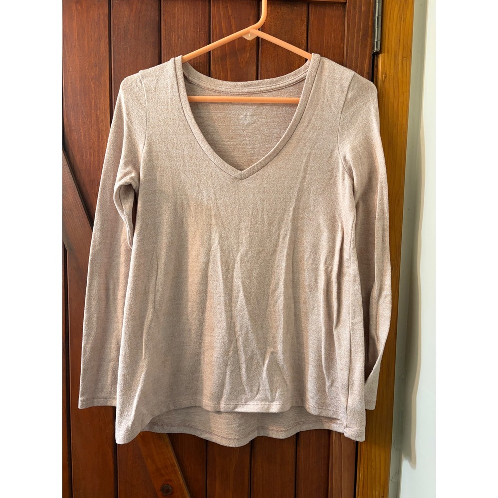 American Eagle Soft & Sexy Plush V-Neck Long Sleeve Top Light Pink Medium